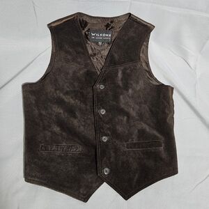 Wilsons Vintage Brown Button-up Western Rodeo Line Dance Leather Vest Size Med